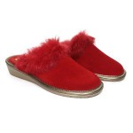 Slipper met bontje in rood daim 9840 Nordikas